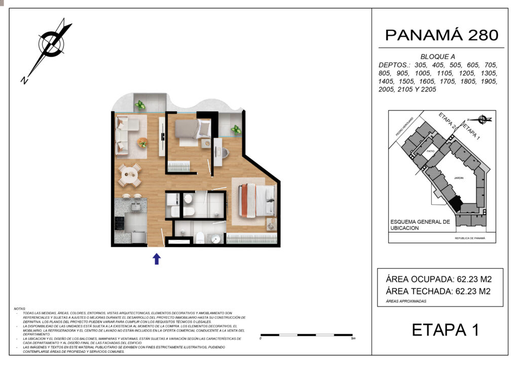 Plano de la tipología DPTO 305 al 2205
