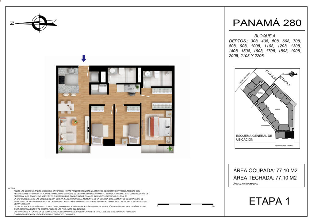 Plano de la tipología DPTO 308 al 2208